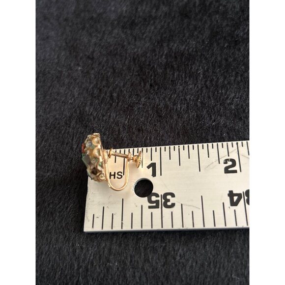 Vintage Multi-Stone Screw Back Earrings Gold-Tone Mid-Century Style Round Shape - Picture 5 of 6